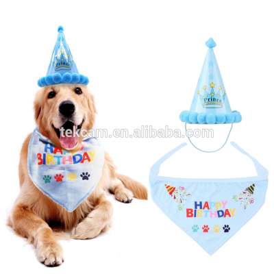 Birthday Party Pet Bandana Adjustable Scarf Cute Triangles Doggie Decoration Dog Bandana with Hat