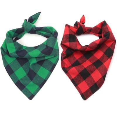 Wholesale 2pcs Double-Cotton Plaid Printing Kerchief Custom Classics Pet Dog Bandana Triangle Scarf