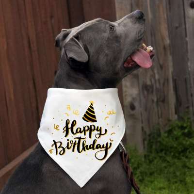 OEM Happy Birthday Saliva Towel Kerchief Neckerchief Pet Cat Dog Bandana Bibs Scarf Collar for Puppy